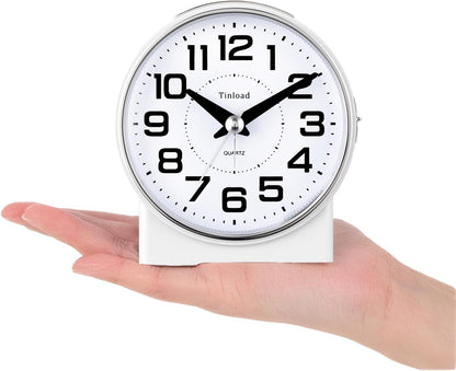 Tinload 4.3" No Ticking Analog Alarm Clock,Silent Readable for Seniors,Easy to Set,Gradual Rise Alarm,Big Numbers,On/Off Switch on Side,Gentle Wake,Snooze,Lighted on Demand,Battery Operated,Black