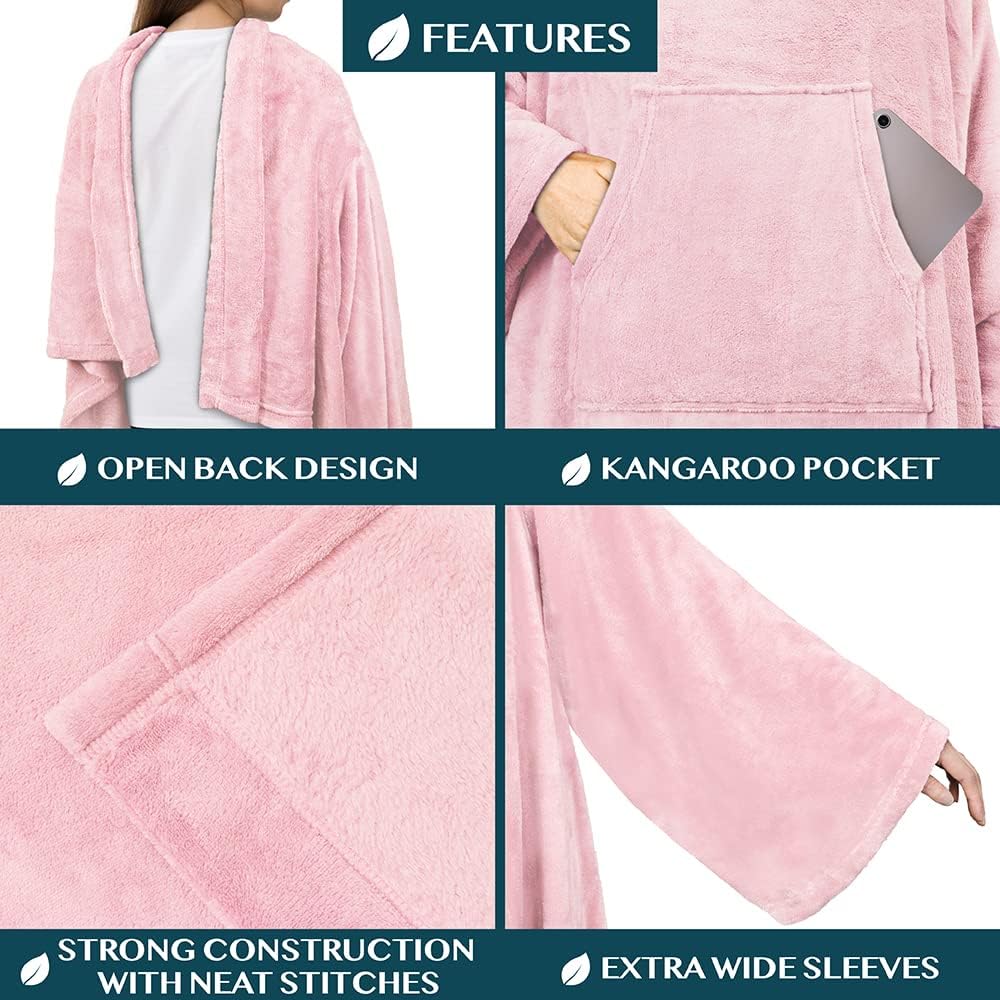 PAVILIA Blanket with Sleeves for Adult Women Men, Soft Warm Wearable Blanket Fleece Wrap Throw, Robe Blanket Gift