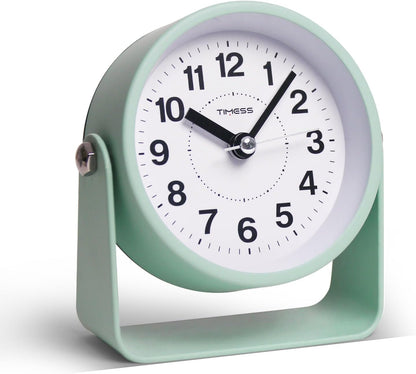 Analog Alarm Clock, Silent Non-Ticking Quartz Movement, Battery-Operated with Snooze & On-Demand Light, Easy to Set Gentle Wake Bedside Desk Clock, Ideal for Home, Travel, Office (Gray)
