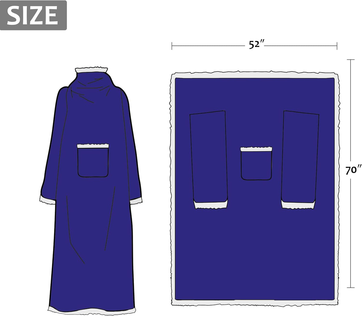 Catalonia Sherpa Wearable Blanket with Sleeves and Pocket for Adults
