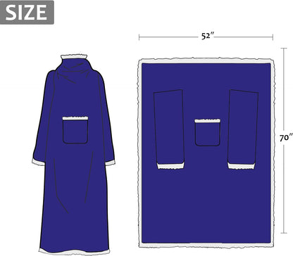 Catalonia Sherpa Wearable Blanket with Sleeves and Pocket for Adults