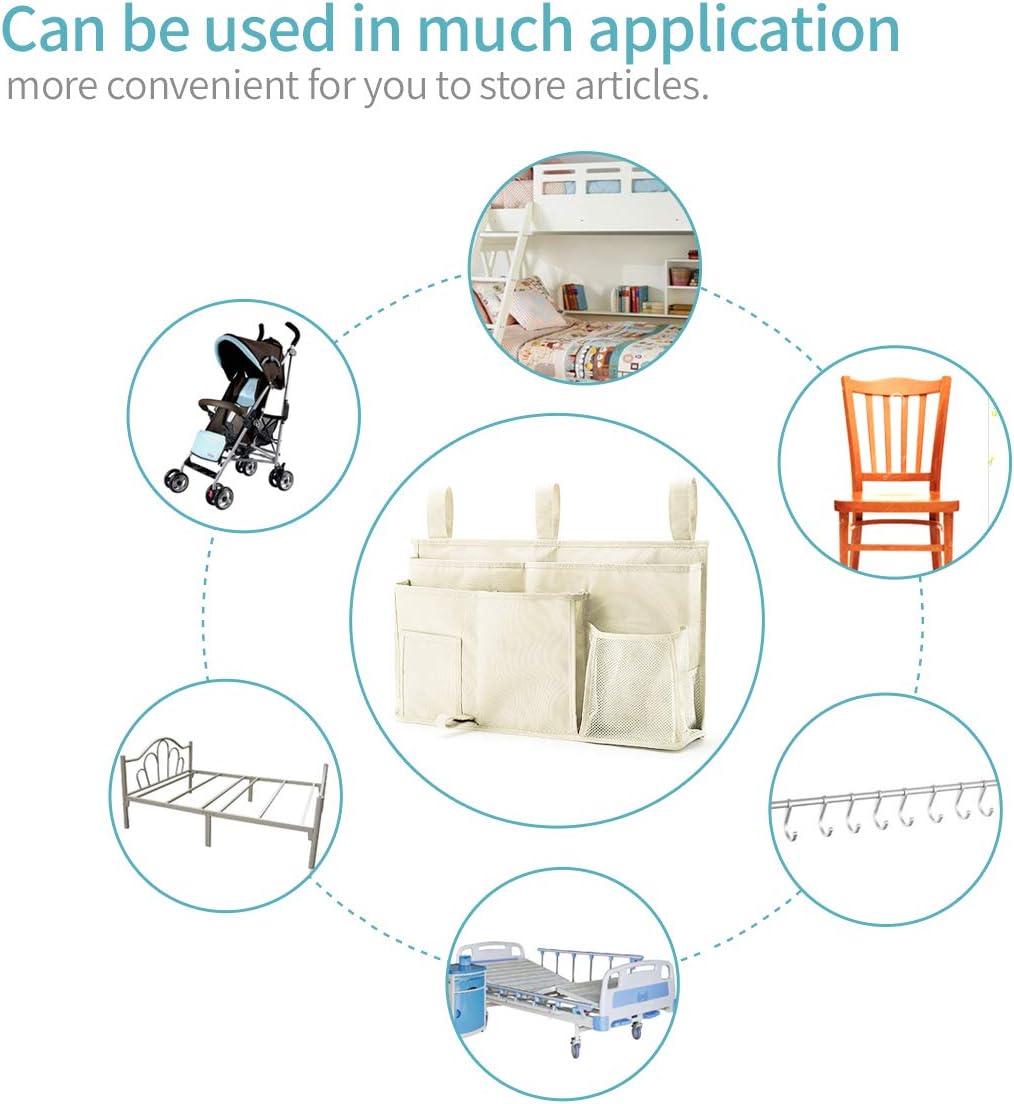 Bseash Bunk Bed Organizer, Bedside Caddy Hanging Bed Organizer Storage Bag 8 Pockets, for College Dorm Rooms Bed, Hospital Bed, Baby Bed Rails, 600D Oxford Cloth