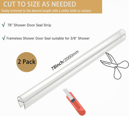 2-Pack 5/16" x 39" Shower Door Bottom Seal Strip, Shower Door Sweep | Frameless Glass Door Seal Strip, Stop Shower Leaks for 5/16" (8mm) Thick Glass