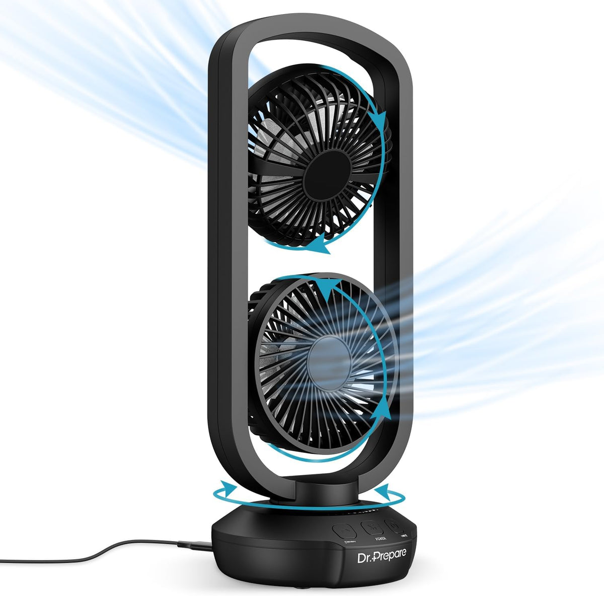DR.PREPARE Small Tower Fan Oscillating Table Fans with 270° Tilt, 105° Oscillating, 3 Speeds and 3 Auto-Off Timer, Portable USB Powered Desk Fan for Bedroom Office Home Desk, Powerful Airflow 15 Inch