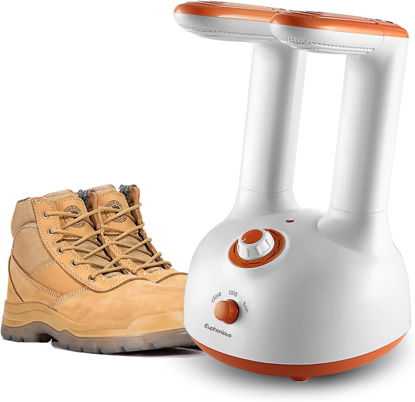 Euphonious Boot Dryer, Shoe Dryer with 6-Timer Settings, Boot Dryer for Work Boots and Winter Boots, Two mode Quick-Dry&Gentle-Dry, White/Orange