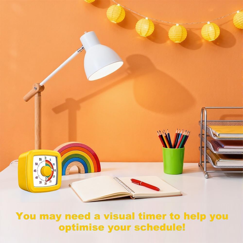 Visual Timer for Kids & Adults, 60 Minute Rainbow Countdown Timer, Time Management Tool for Classroom, Home, Kitchen, Office, School