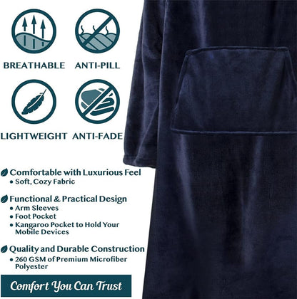 PAVILIA Fleece Blanket with Sleeves, Foot Pockets for Women Men Adults, Plush Wearable Blanket Throw Wrap, Warm Snuggle Blanket Robe, Cozy Gift Ideas Wife Mom, Dark Purple