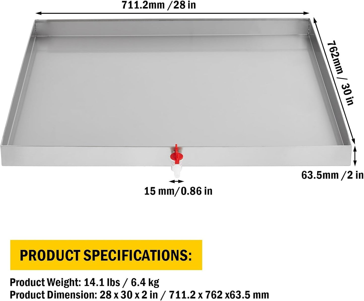 GarveeTech 28 in x 30 in Washing Machine Pan for Washer Dryer and Small Appliances, Large Size Washing Machine Tray with 4 Pcs Anti-Vibration Feet, 304 Stainless Steel, No Hole Desgin