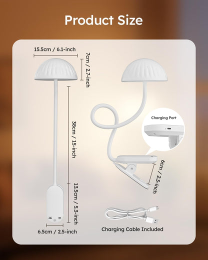 Rechargeable Clip On Lamp, Cordless Touch Control Desk Lamp with RGB Ambient Mode & 3000K–6000K Dimmable Book Reading Light, Portable Gooseneck Lamp Battery Operated Clamp On Table Bedside Headboard
