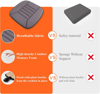 kingphenix Memory Foam Car Seat Cushion for Driver and Office Chair Comfort | 1.2-Inch-Thick Memory Foam Seat Pad, Soft, Breathable Fabric, Non-Slip Silicone Bottom for Long Drives and Office Use, Black