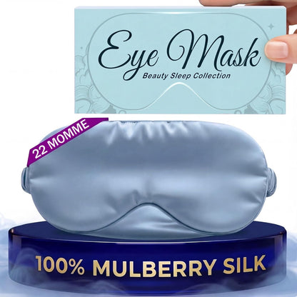 SLEEP SANCTUARY 100% Pure Mulberry Silk Sleep Mask - 22 Momme Light Blocking 3D Contour Silk Eye Mask for Sleeping - Secure Fit for Side Sleepers, Women & Men - Cloud Soft (Misty Blue)