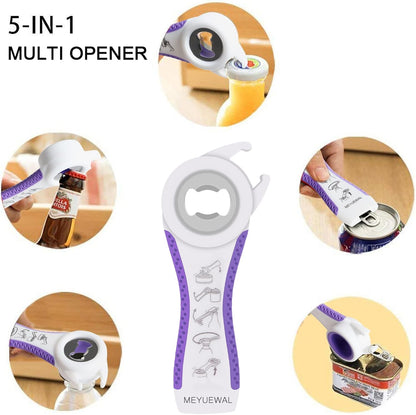 Jar Opener Bottle Opener for Weak Hands, 5 in 1 Multi Function Can Opener Bottle Opener Kit with Silicone Handle Easy to Use for Children, Elderly and Arthritis Sufferers (New red)