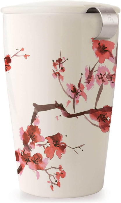 Tea Forte Double-Walled Ceramic Kati Cup, Noir, 12 oz | Insulated Ceramic - Stainless Steel Loose Leaf Infuser - Keeps Tea Hot Longer - Lid Included - Microwave & Dishwasher Safe