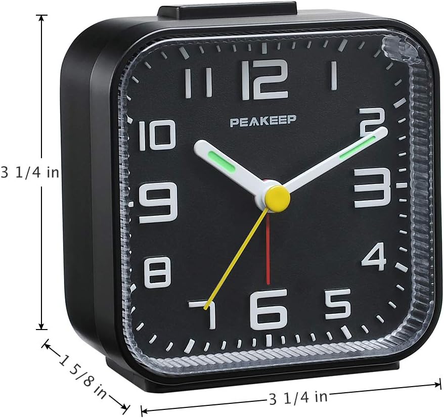 Peakeep Small Battery Operated Analog Travel Alarm Clock Silent
