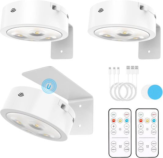 Picture Lights for Wall, Rechargeable Battery Operated wall lights, Picture Frame lights with Lighting Modes, Wireless Magnetic Painting Light with Remote Control Timer (White)