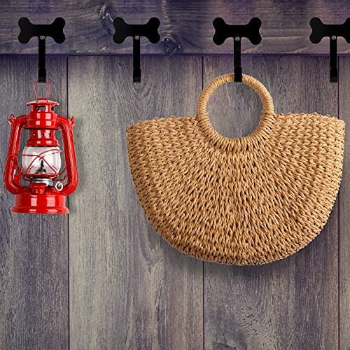Hotop 8 Pieces Dog Bone Shaped Wall Hook Stainless Steel Leash Mounted Hanger Hooks with Nail for Coat, Key, Entryway, Hallway, Kitchen, Office Decoration(Black)