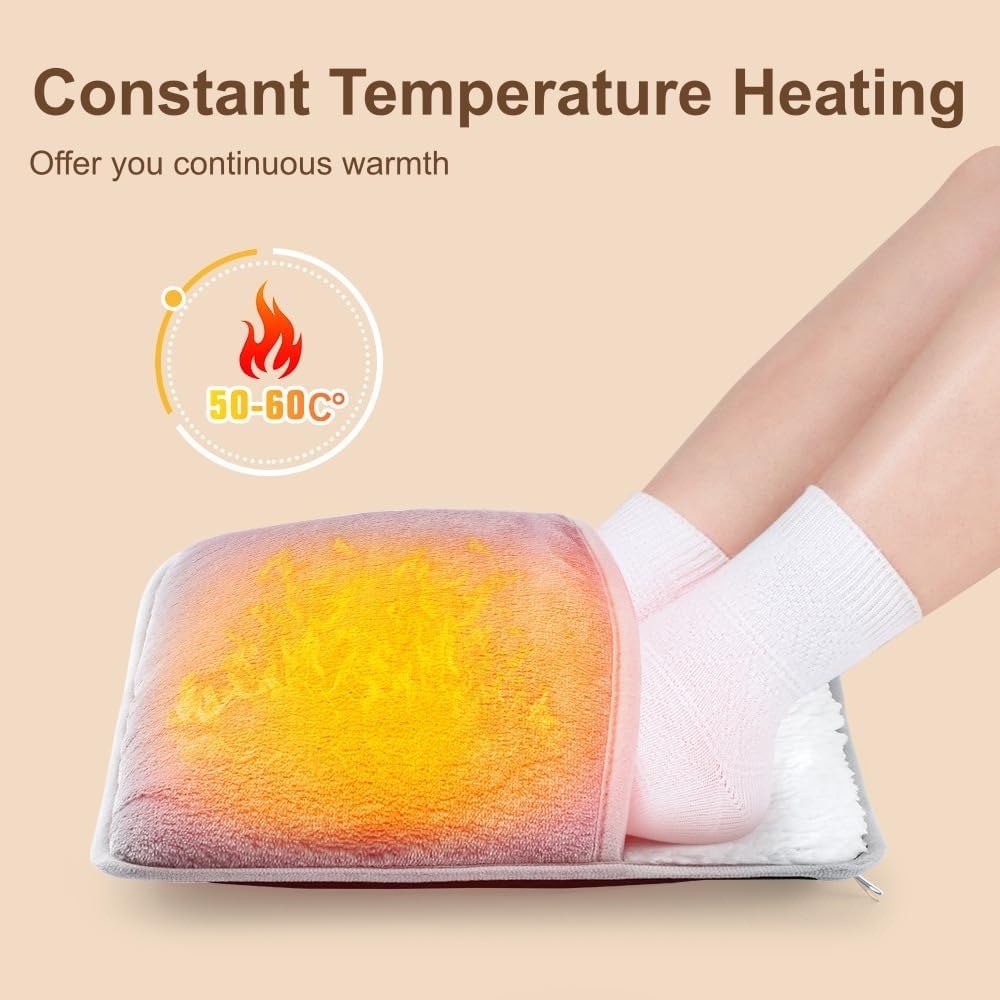 USB Heated Foot Warmer Electric Feet Heating Pad Fleece Lined Feet Warmer with Constant Temperature Non-Slip Washable Thermal Foot Heated Mat for Bed Under Desk Office Home Travel