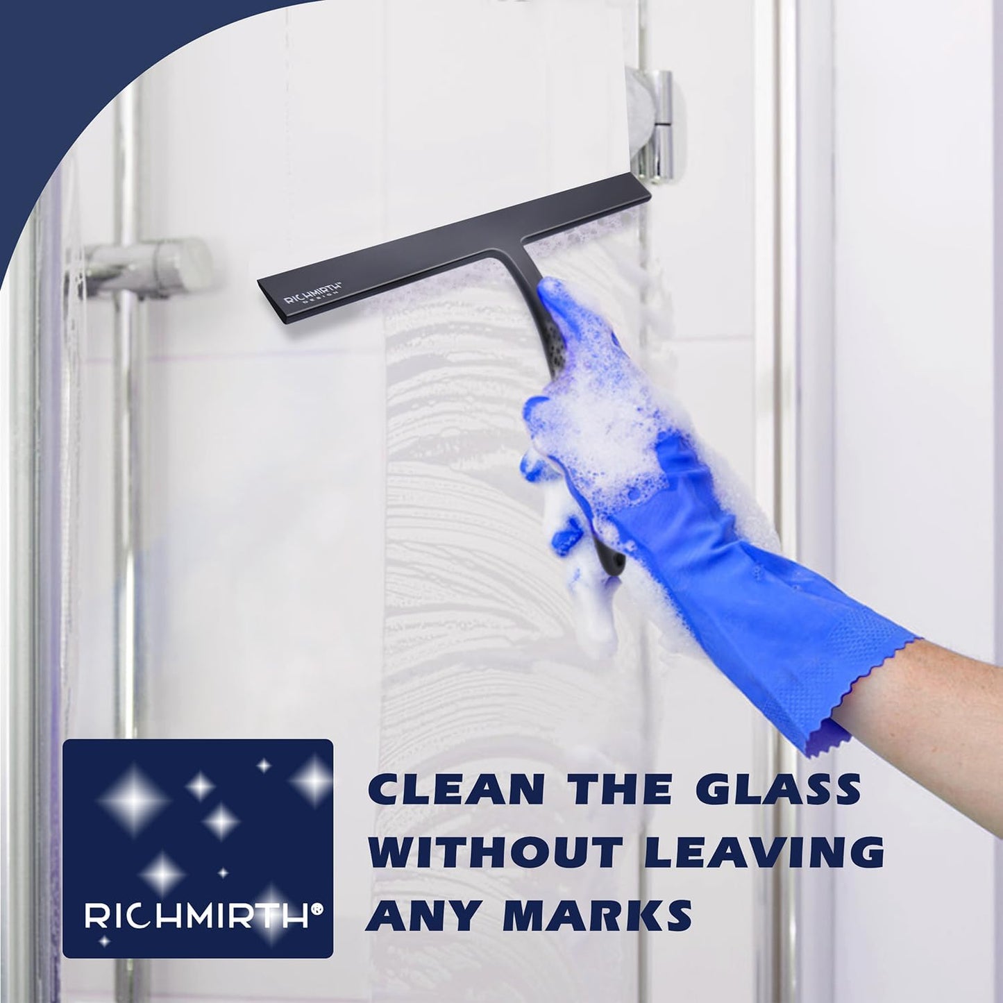 12 Inch Silicone Shower Squeegee for Glass Doors with Microfiber Cloth & Hook, Streak-Free Window Cleaner for Bathroom Mirror Tile Car, No-Scratch Squeegee with Rustproof Metal Core (Black)