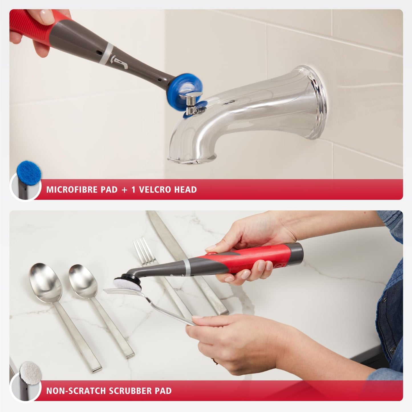 Rubbermaid Reveal Power Scrubber with Multi-Purpose & Grout Head, Cordless Electric Battery Powered Scrub Brush, Water Resistant, for Home/Kitchen/Bathroom/Grout/Tile/Shower/Tub