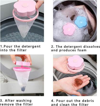 8 PCS Hair Filter Bag Floating Lint Catcher for Washing Machine Pet Hair Catcher Flowers Shape Lint Trap Cleaning Tool Reusable Washing Hair Filter Cleaning Mesh Bag Dog Cat Hair Remover for Laundry