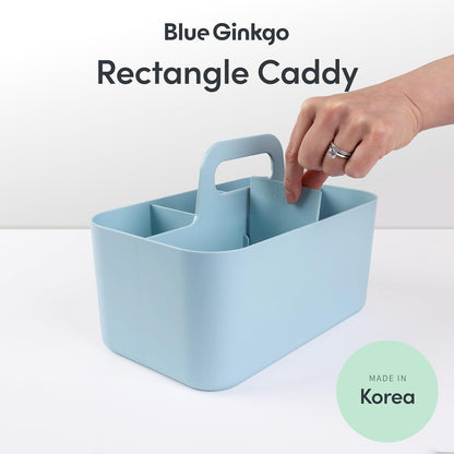 BLUE GINKGO Stackable Organizer Caddy, Rectangle, White, Made in Korea | Portable. Adjustable. Home, Office & School Storage.