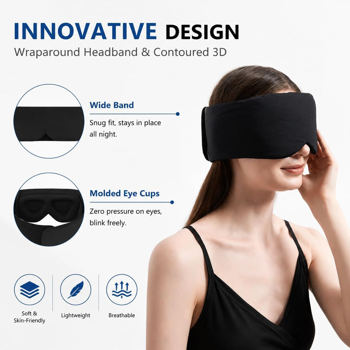 ALASKA BEAR Memory Foam Sleep Mask, Contoured Eye Cups for Women Men, Blue