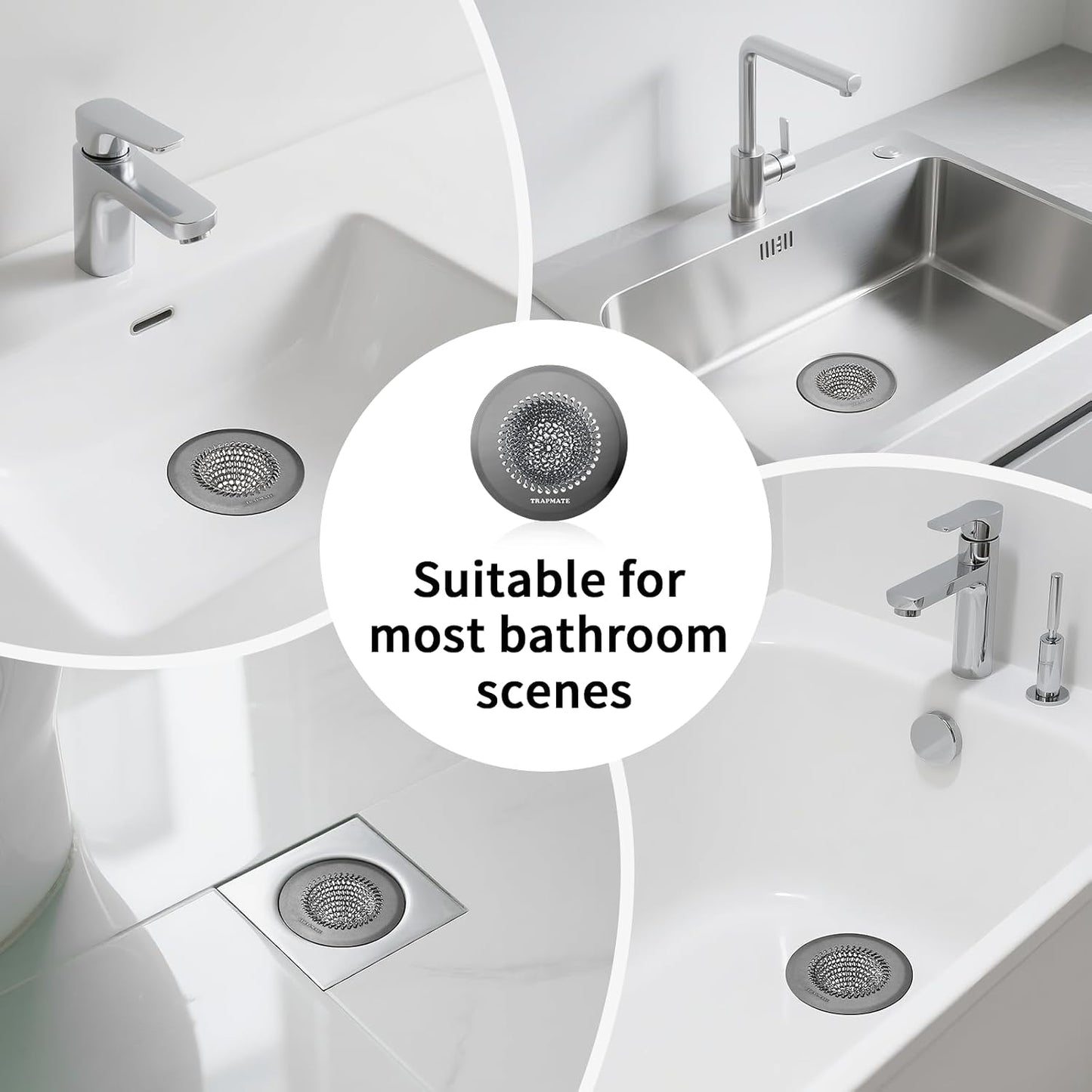 TRAPMATE Shower Drain Hair Catcher, 4.4" Anti-Clogging Bathtub Drain Cover | Easy Flip Cleaning, Traps Hair with Fast Drainage, Anti-Slip Drain Protector Fits Regular & Pop-up Drains (Patented Product)