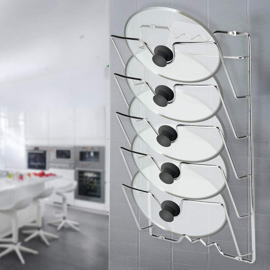 TOPINCN Pot Lid Holder, Iron Kitchen Organizer Rack Rest Wall Door Mounted Kitchen Cabinet Storage Rack Holder for Pot & Pan Lids