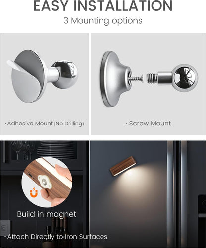 Rechargeable Wall Sconce, Reading Light for Bed, Magnetic Wood Lamp | Set of 2, Black Walnut, Touch Control, Adjustable Brightness, 4000K Nautral Light for Reading, Headboard Light, 360° Rotation