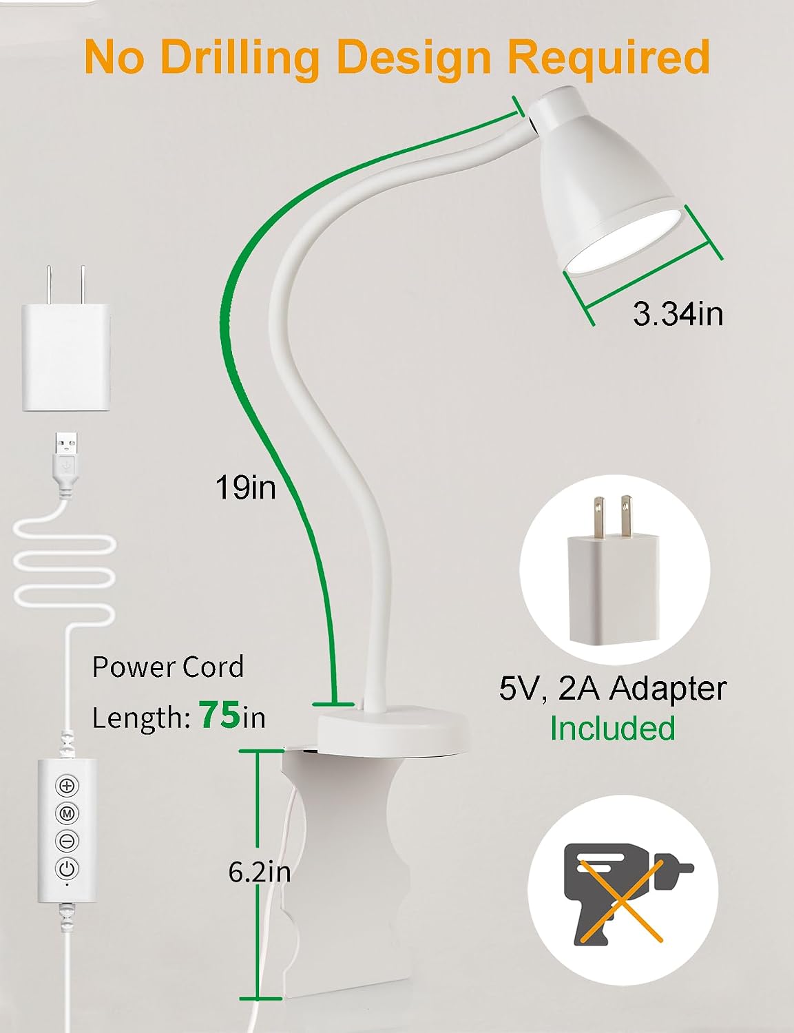 BOHON No Install Bedside Reading Light, Clip-Free Wall Mounted Lamp Black