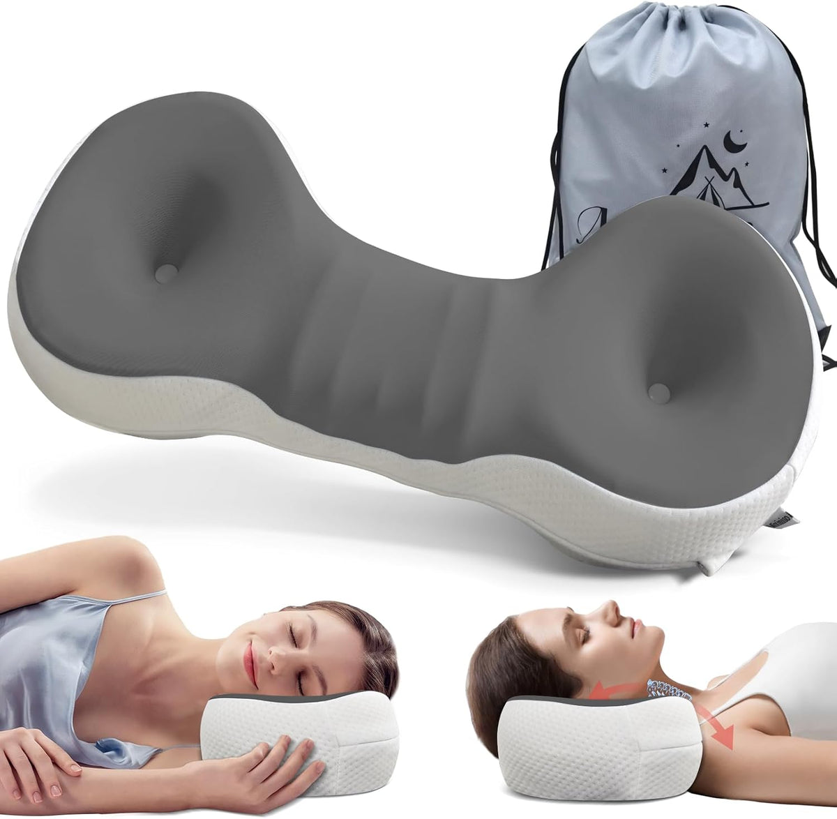 Cervical Neck Roll Pillow, Say Goodbye to Neck Pain, Travel Neck Support Pillow for Side Sleepers, Ergonomic Memory Foam Camping Pillow, Cervical Traction Device with Storage Bag