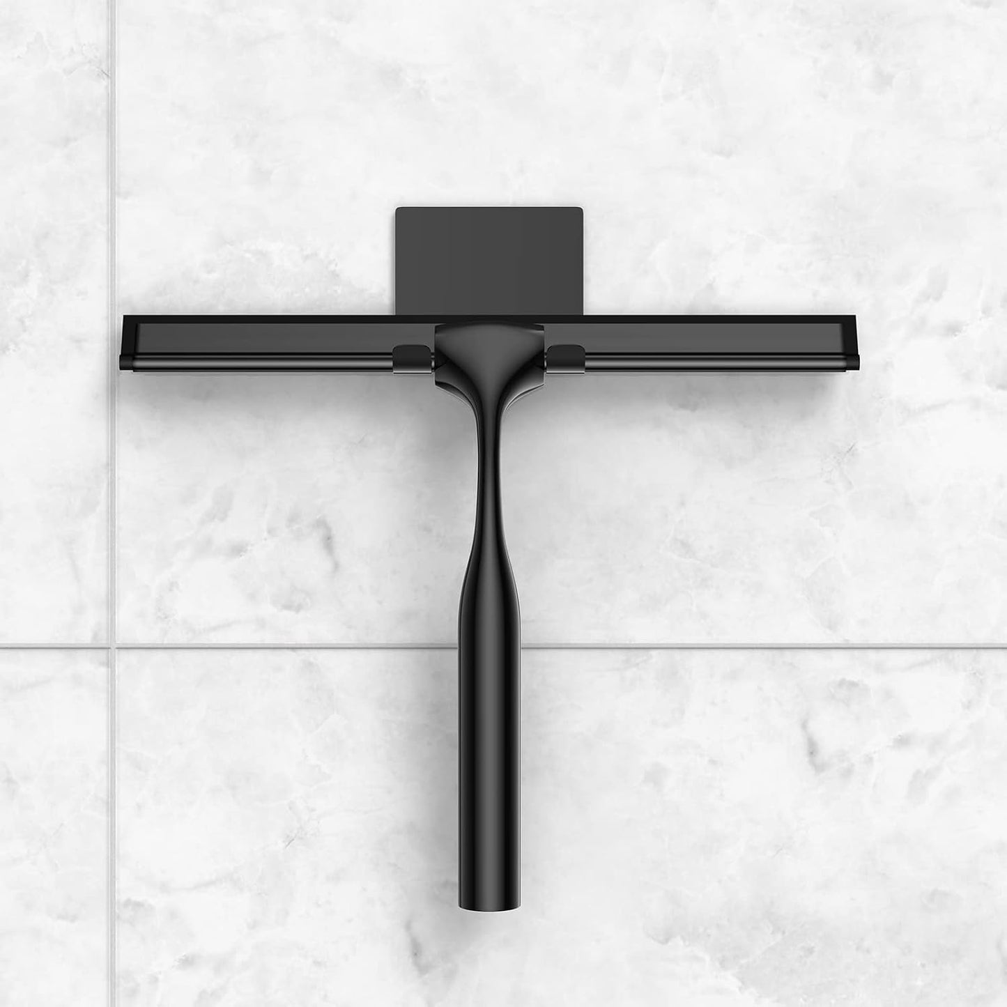 Black Shower Squeegee for Glass Door 12-Inch Bathroom Squeegee Window Wiper, with Shower Door Hook, Adhesive Hook, Spare Silicone Blade for Window Mirror Car All-Purpose Squeegee