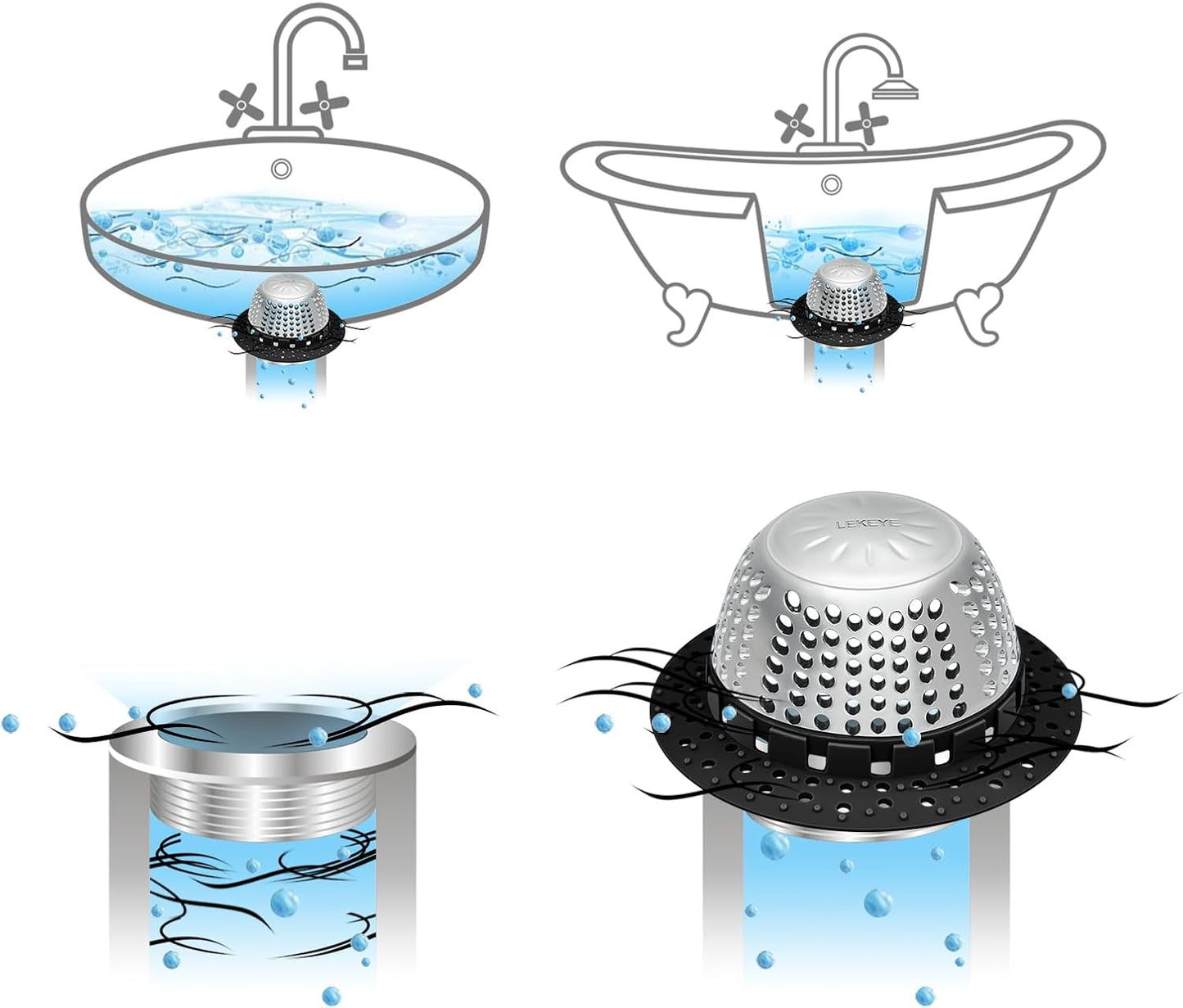LEKEYE Drain Hair Catcher/Bathtub Drain Cover/Drain Protector for Pop-Up & Regular Drains(Patented Product)