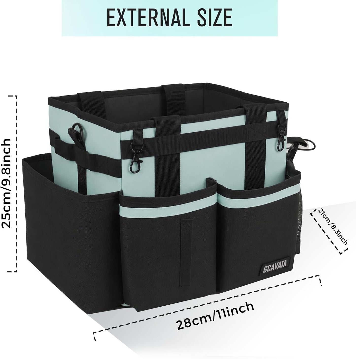SCAVATA Compact Wearable Cleaning Caddy with Handle & Shoulder Straps | Small Cleaning Supplies Organizer, Under Sink & Car Cleaning Tools Storage Bag for Housekeepers Cleaners, Black