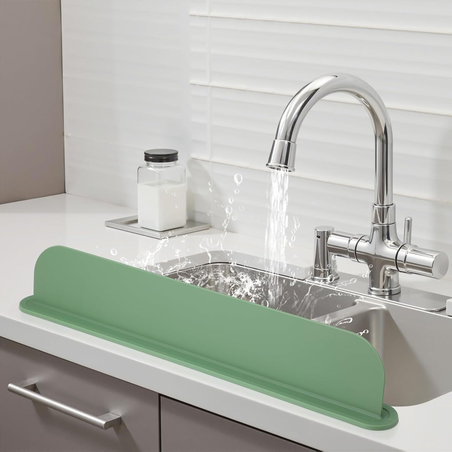 19.3 inch Silicone Sink Splash Guard, Splash Guard for Kitchen Sink Area, Backsplash Protector for Kitchen Countertop & Bathroom Bathtub with Non-Slip Strong Suction, White