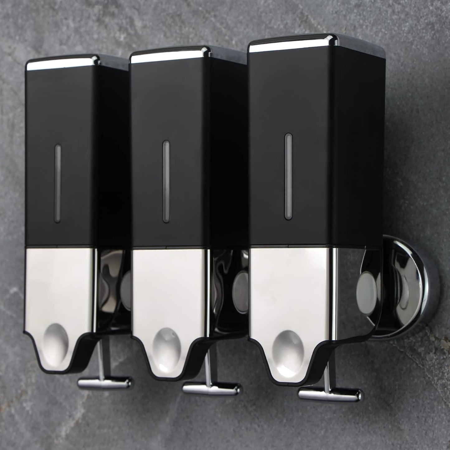 3 in 1 Chamber Wall Mounted Shampoo and Conditioner Dispenser (Silver) | No Drill Shower Soap Dispenser for Bathroom & Hotel Leak-Proof Pumps, Easy Installation and Large Capacity