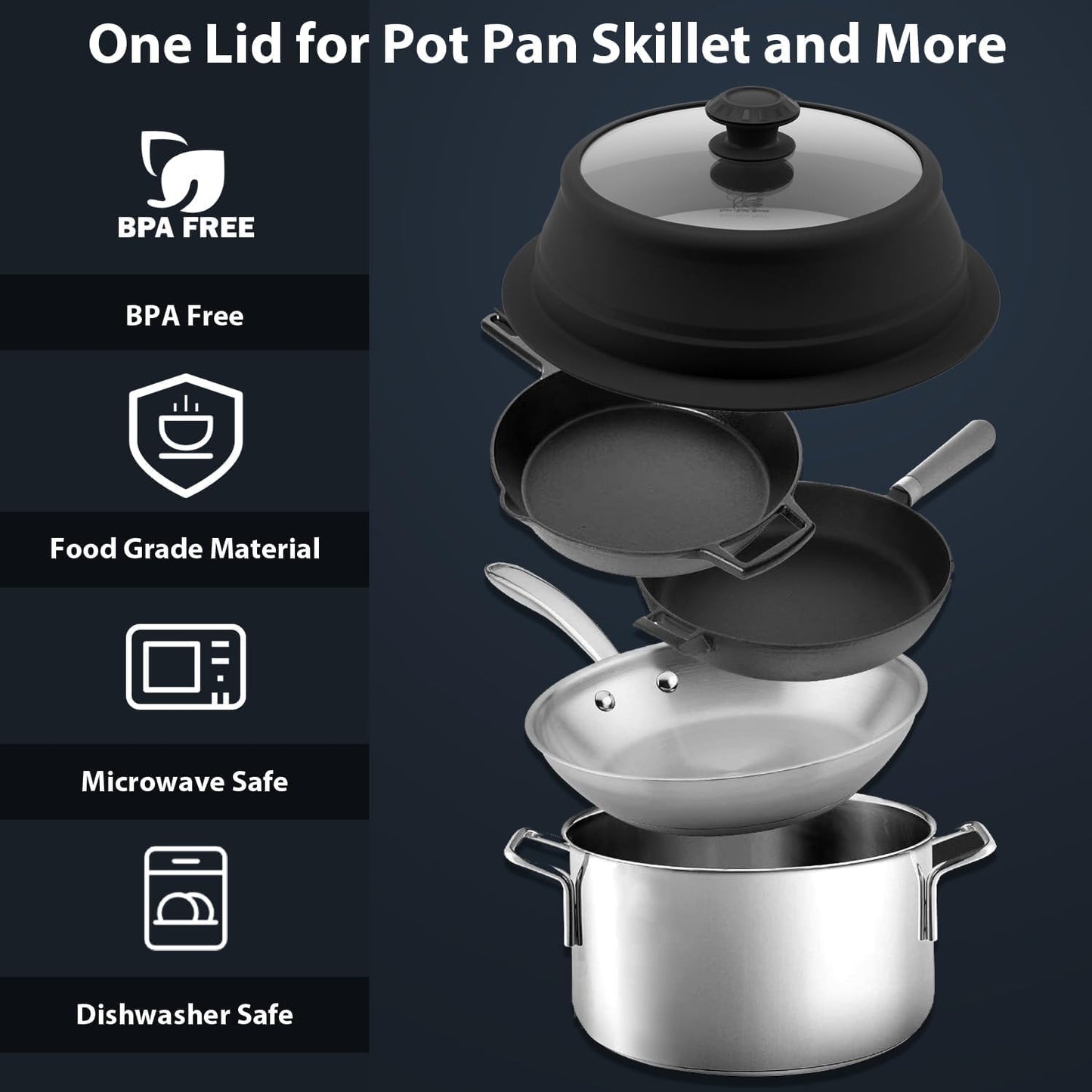 Collapsible Microwave Splatter Lid with Vented Tempered Glass Cover Wok Lid for Microwave Safe, Stockpot Steamer Pot Pan Round Bowl Plate 5" 6" 7" 8" 9" 10" Universal Multifunction Silicone Cover