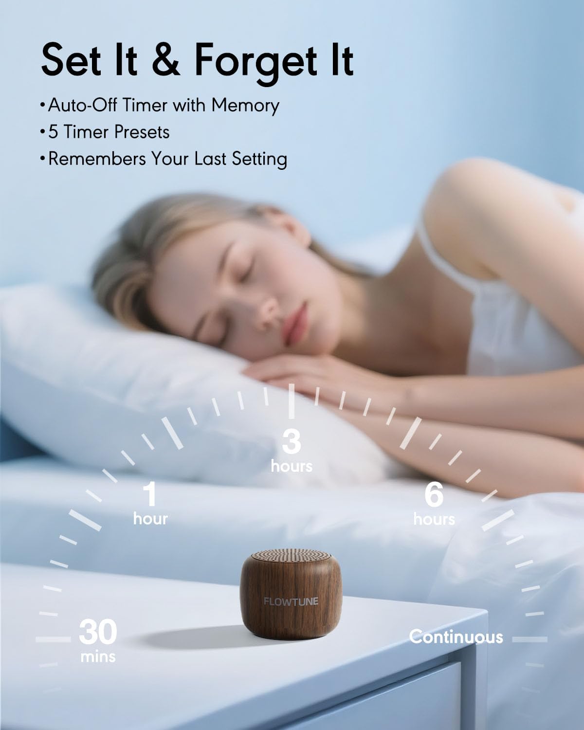 FLOWTUNE Sound Machine White Noise Machine for Baby Adults, 18 Non-looping Sounds, Timer, Memory Function, Portable Sleep Sound Therapy Gift (White)