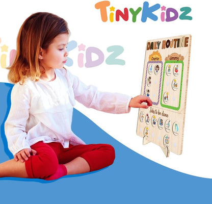 TinyKidz Wooden Daily Routine Chart 11x15, Schedule Board for Kids, Wooden Chore Chart for Kids, Responsibilities Chart for Toddlers, Morning Bedtime Routine for Toddlers