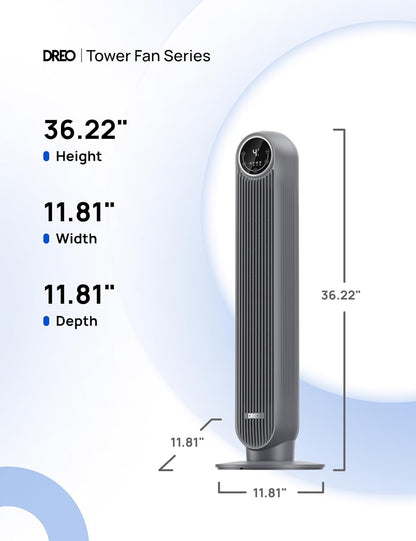 DREO Tower Fan for Bedroom, 26ft/s Velocity, 90° Oscillating, 8H Timer