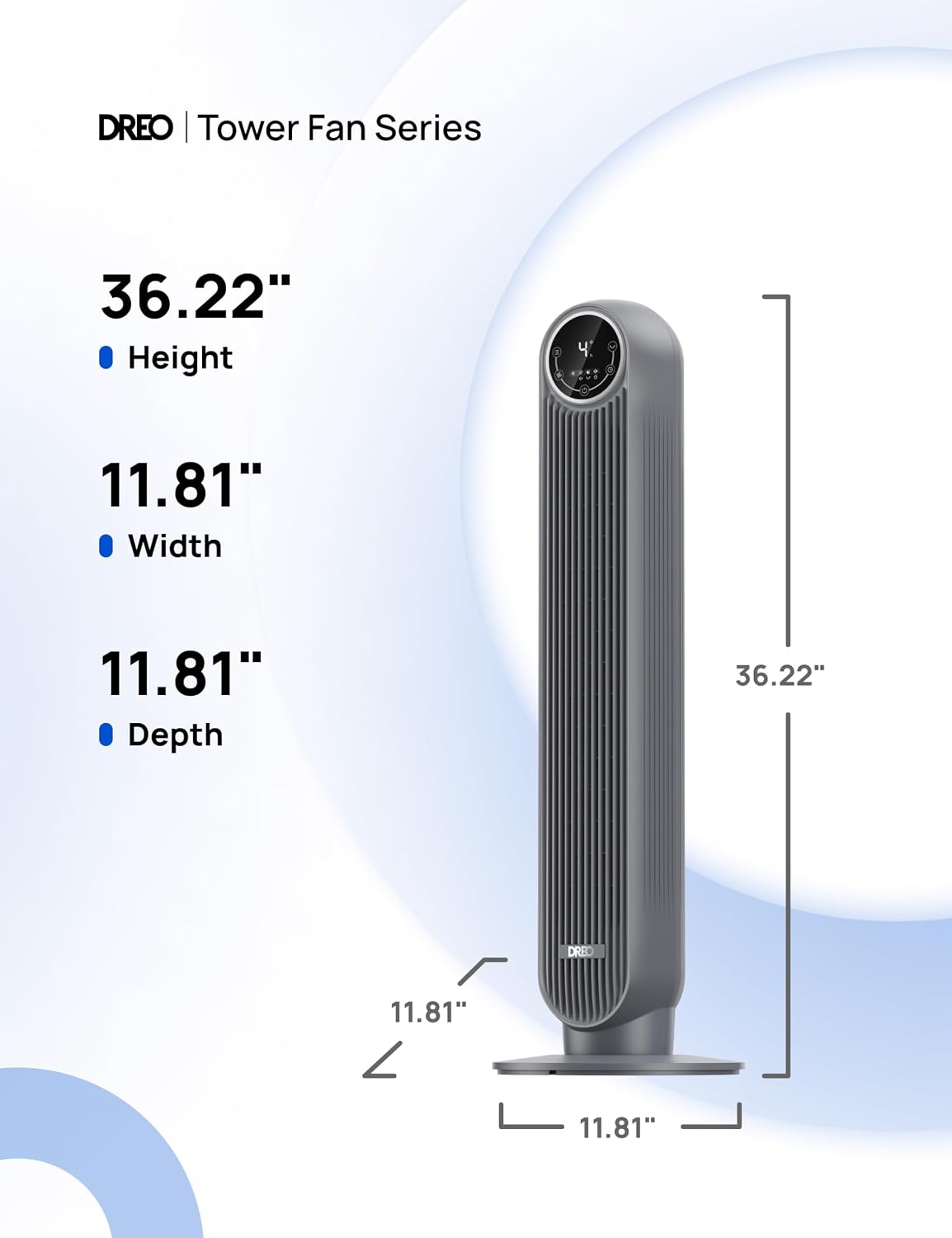 DREO Tower Fan for Bedroom, 28ft/s High Velocity, 9 Speeds, DC Motor