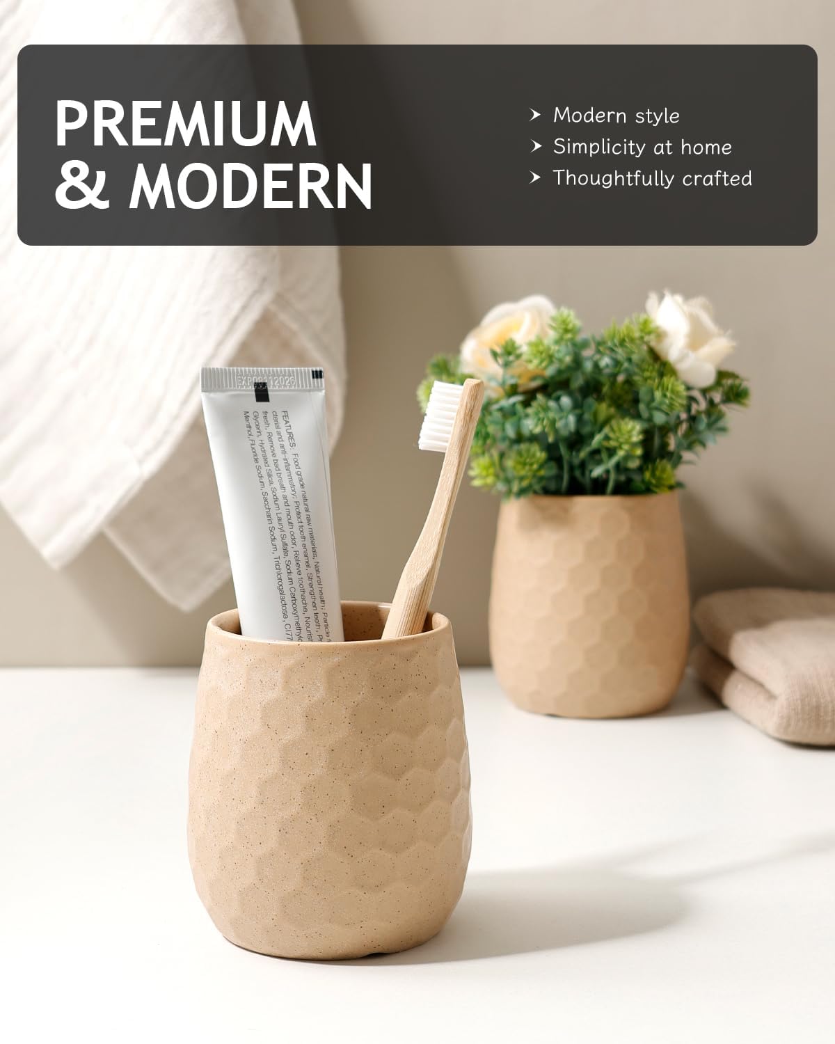 Toothbrush Holder, Tooth Brush Holder for Bathroom - Ceramic Toothbrush Cup White Toothbrush Holders Countertop, Makeup Brush Holder Pen Holder, 3.62" x 3.62" x 3.93", ANTIS'S HOME