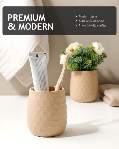 Toothbrush Holder, Tooth Brush Holder for Bathroom - Ceramic Toothbrush Cup White Toothbrush Holders Countertop, Makeup Brush Holder Pen Holder, 3.62" x 3.62" x 3.93", ANTIS'S HOME
