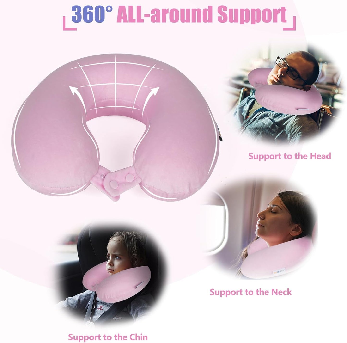 SAIREIDER Travel Pillow 100% Pure Memory Foam Travel Neck Pillow, Airplane Pillow for Traveling、Car、Home、Office，Washable Cover（Black）