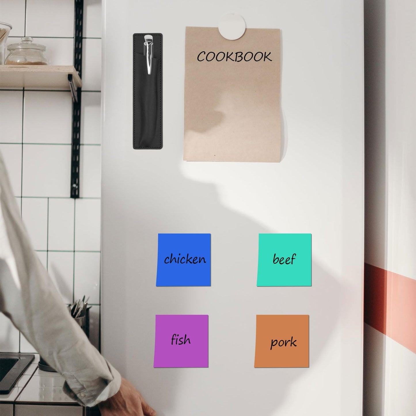 2-Piece Magnetic Pen Holder, Leather Pen Pouch with Magnet for Fridges & Other Metal Surfaces, 6.69x1.69 inch (Black)