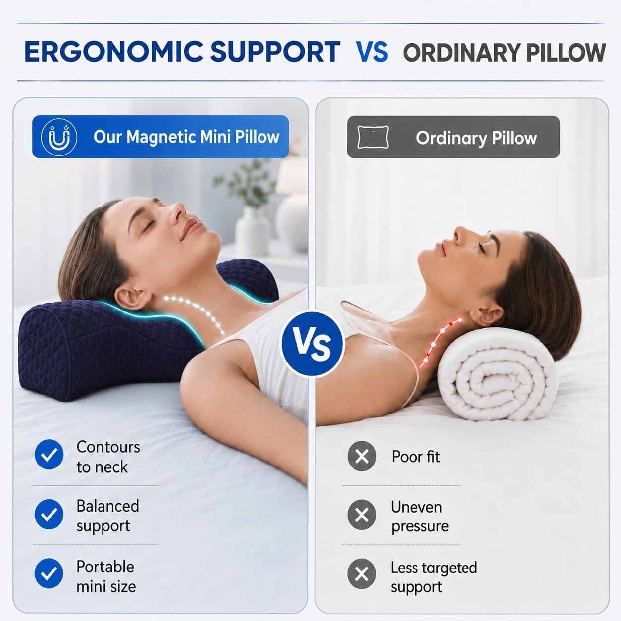 Cervical Neck Pillow, Memory Foam Neck Bolster for Sleeping, Washable Cover | polyester cover, slow rebound foam, magnet filling, raised dot texture, removable washable case, bed office chair travel