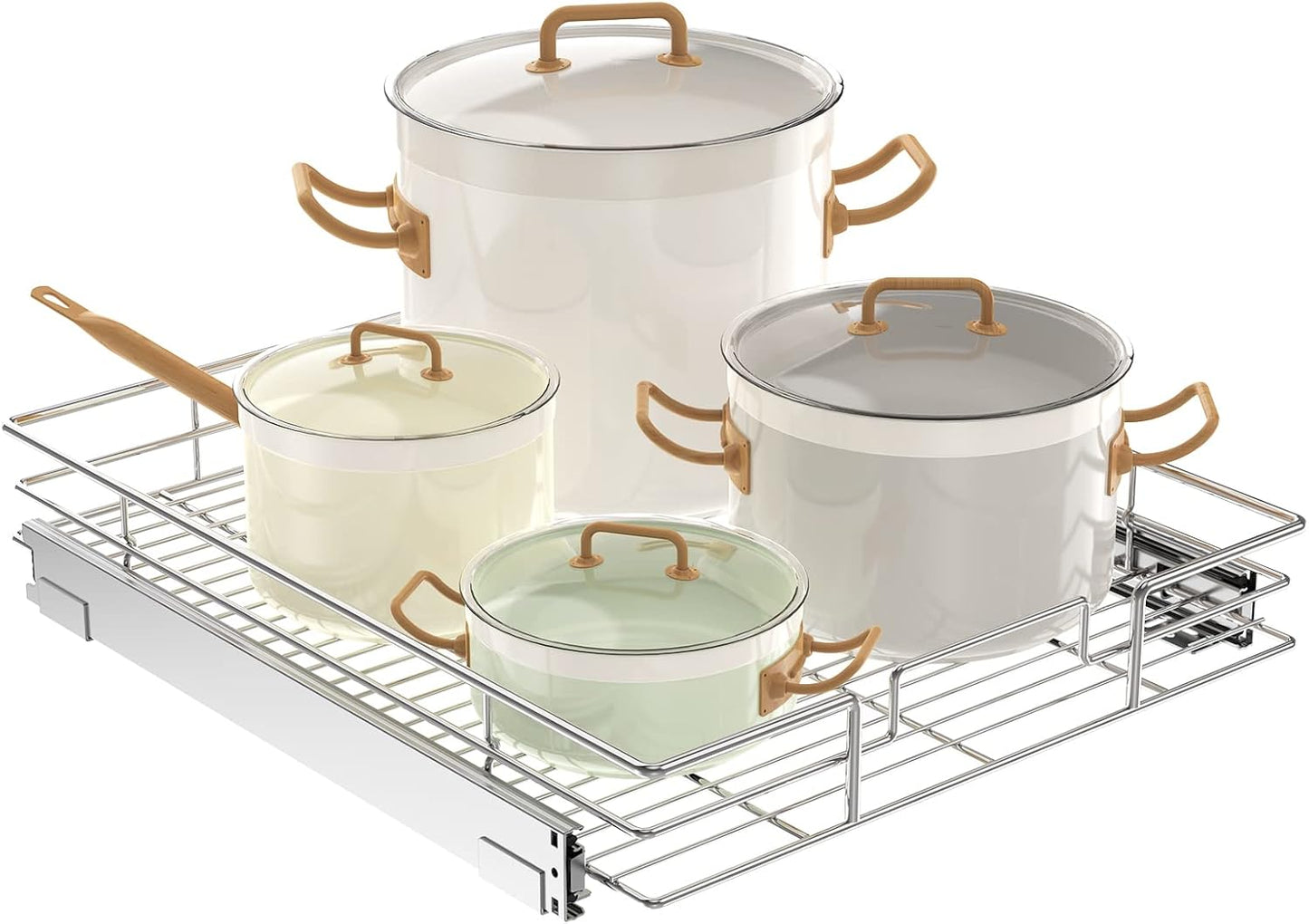 LOVMOR 2 Tier Individual Pull Out Cabinet Organizer 11" W x 18" D, Slide Out Kitchen Cabinet Storage Sliding Shelves