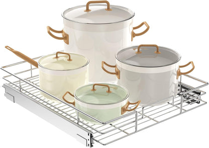 LOVMOR 2 Tier Individual Pull Out Cabinet Organizer 11" W x 18" D, Slide Out Kitchen Cabinet Storage Sliding Shelves