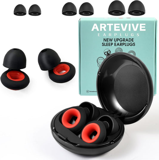 Artevive Earplugs Motorcycle.Ear Plugs for Sleeping Noise Cancelling 35dB Noise Reduction、Reusable Ear Plugs,Super Soft for Motorcycles Cycling、Sleeping、Work、Travel (Red Inner Circle)