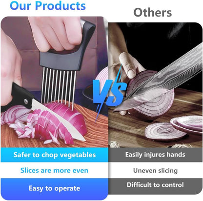 Stainless Steel Onion Holder for Slicing, Onion Slicer and Cutter, Kitchen Utensil for Onions, Tomatoes, Avocados, Eggs, Meat and Vegetables (4Pcs)